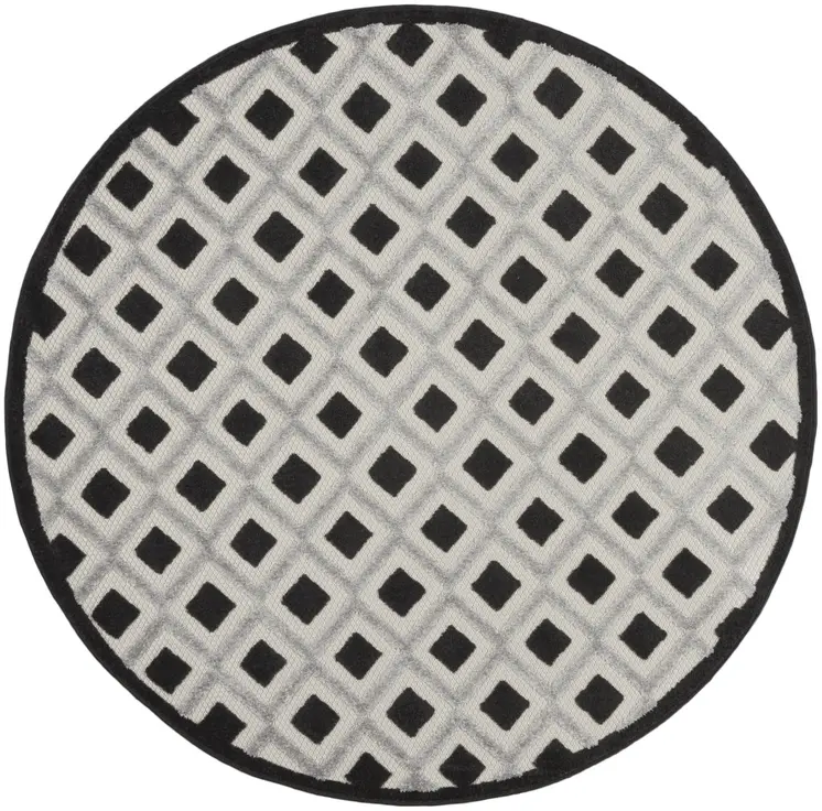 5' Black And White Round Geometric Indoor Outdoor Area Rug