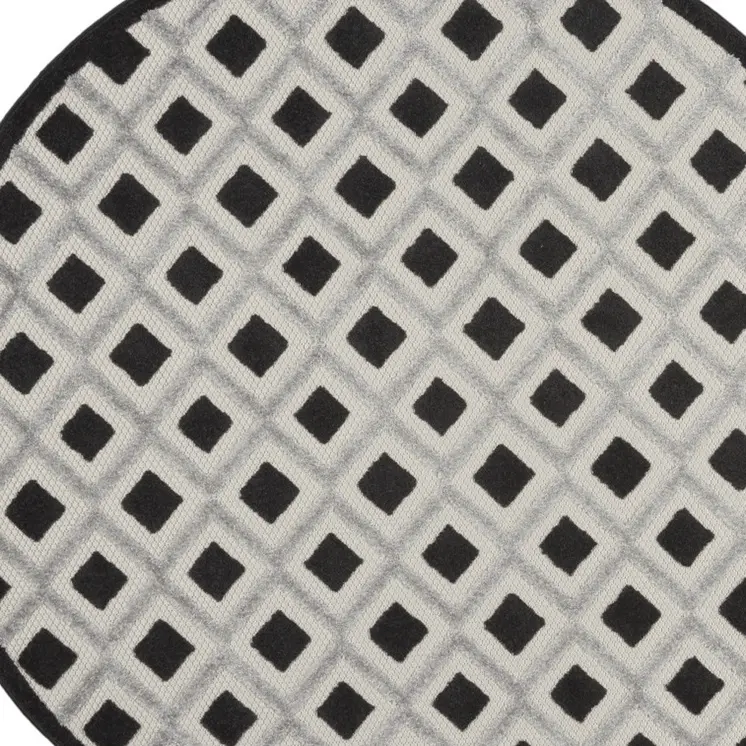 5' Black And White Round Geometric Indoor Outdoor Area Rug
