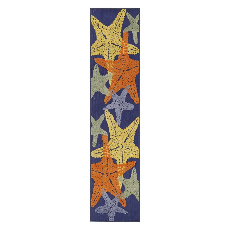 6' Blue Yellow And Orange Starfish Indoor Outdoor Runner Rug