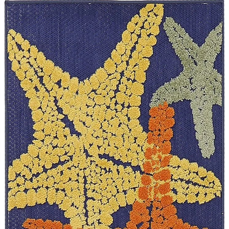 8' Blue Yellow And Orange Starfish Indoor Outdoor Runner Rug