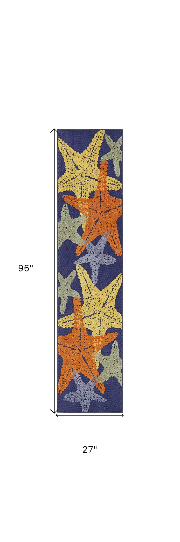 8' Blue Yellow And Orange Starfish Indoor Outdoor Runner Rug