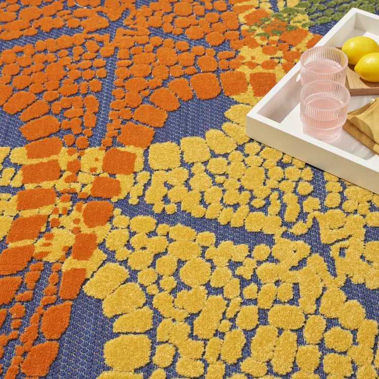 5' Blue Yellow And Orange Round Starfish Indoor Outdoor Area Rug