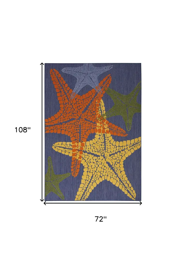 6' X 9' Blue Yellow And Orange Starfish Indoor Outdoor Area Rug