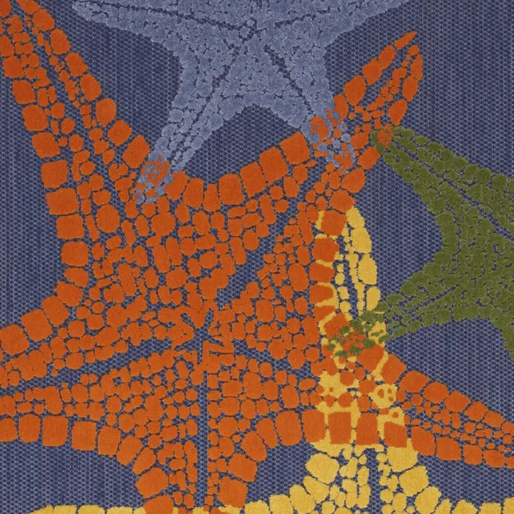 6' X 9' Blue Yellow And Orange Starfish Indoor Outdoor Area Rug
