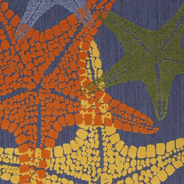 6' X 9' Blue Yellow And Orange Starfish Indoor Outdoor Area Rug