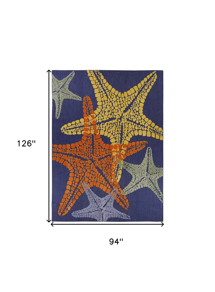 8' X 11' Blue Yellow And Orange Starfish Indoor Outdoor Area Rug