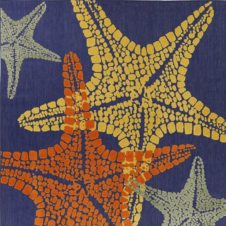8' X 11' Blue Yellow And Orange Starfish Indoor Outdoor Area Rug