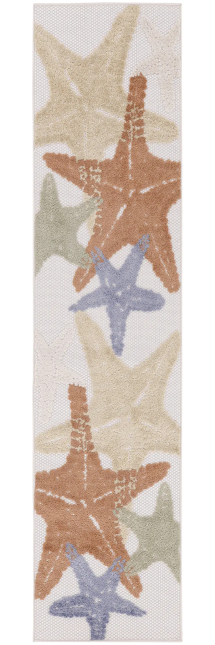 8' Ivory Yellow Orange And Green Starfish Indoor Outdoor Runner Rug