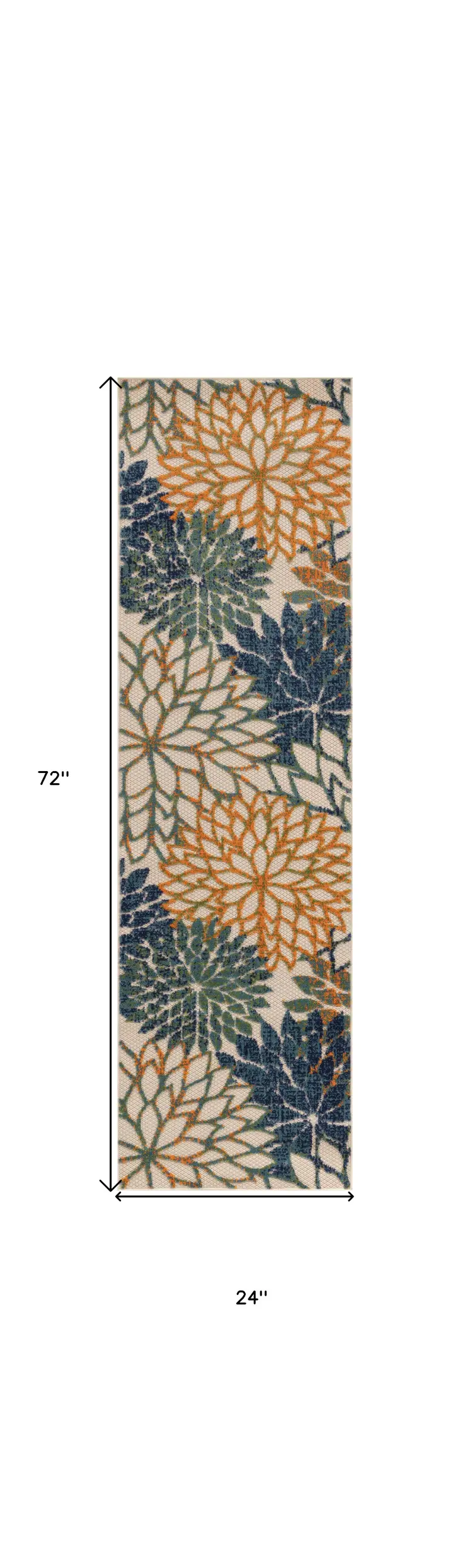 6' Blue Green And Orange Floral Indoor Outdoor Runner Rug