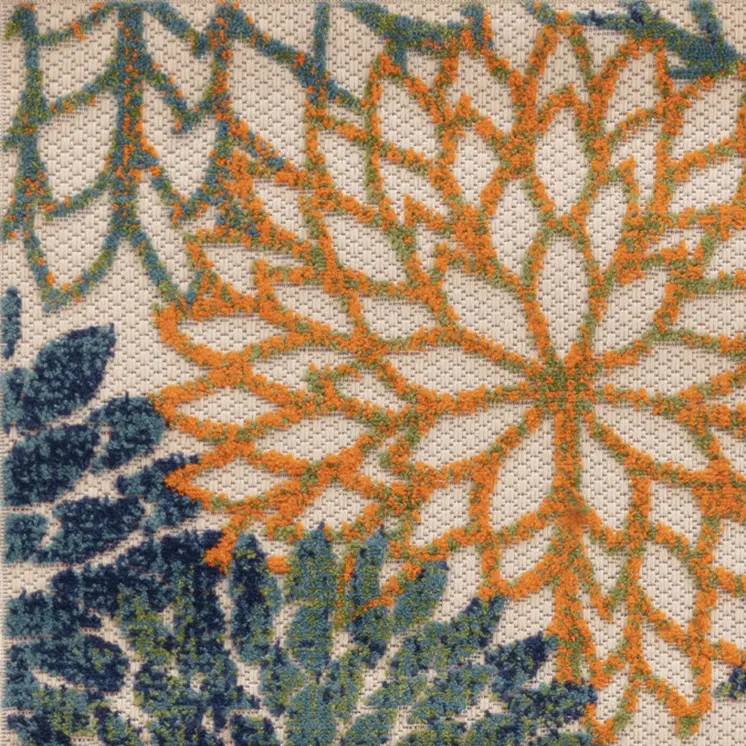6' Blue Green And Orange Floral Indoor Outdoor Runner Rug