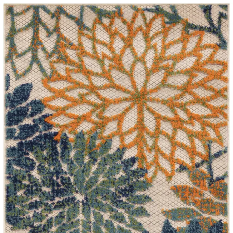 6' Blue Green And Orange Floral Indoor Outdoor Runner Rug