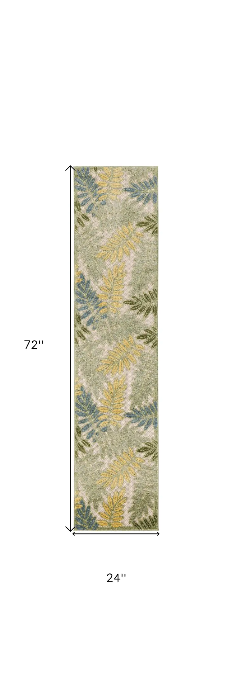 6' Green Yellow And Blue Palm Leaf Indoor Outdoor Runner Rug