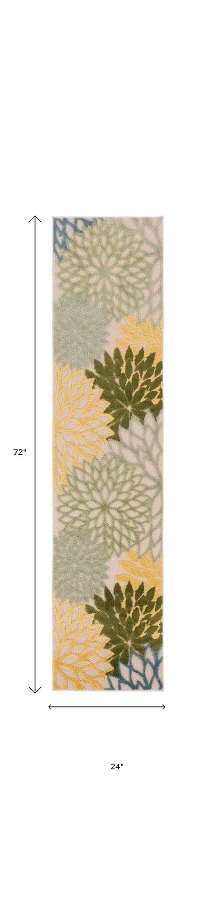 6' Dark Green Yellow And Blue Floral Indoor Outdoor Runner Rug