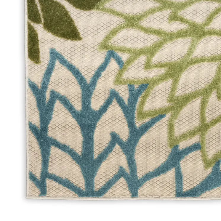 6' Dark Green Yellow And Blue Floral Indoor Outdoor Runner Rug