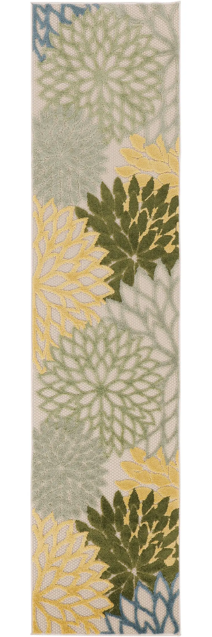 6' Dark Green Yellow And Blue Floral Indoor Outdoor Runner Rug