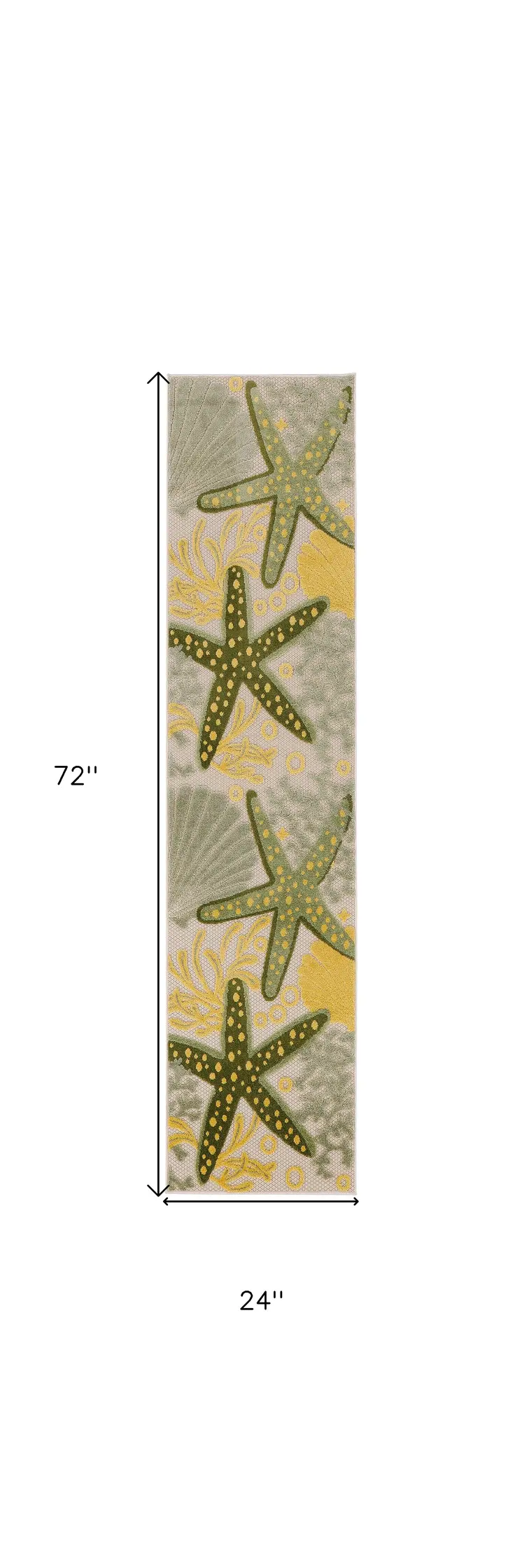 6' Green And Yellow Starfish Indoor Outdoor Runner Rug