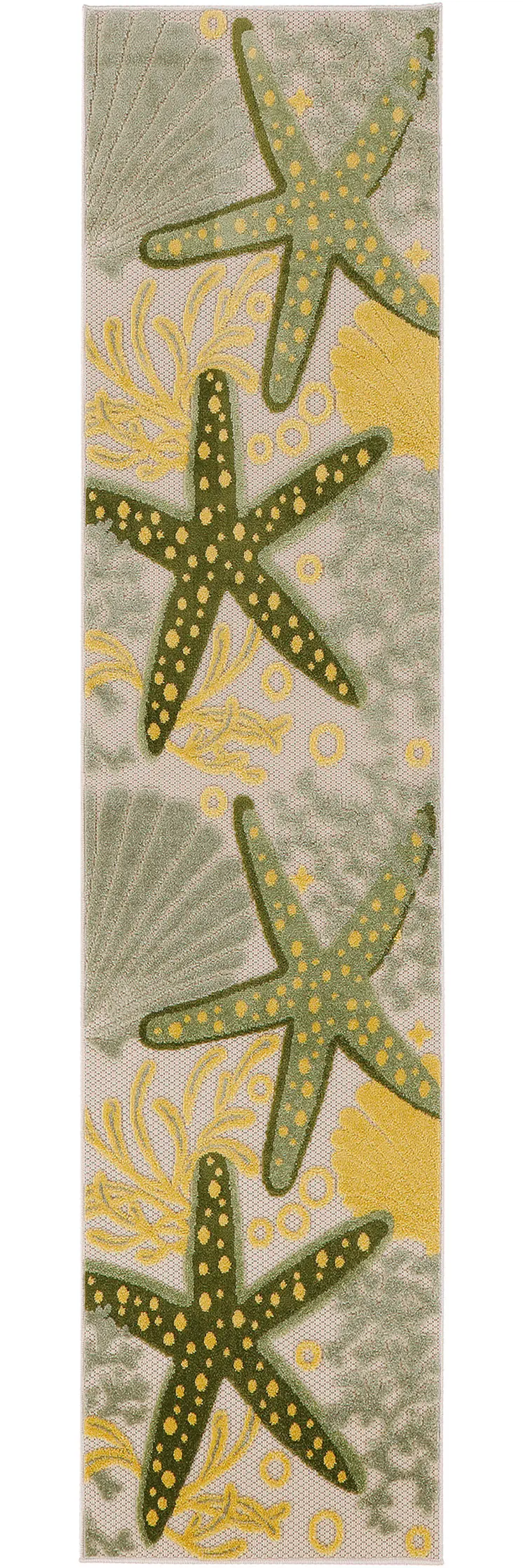 6' Green And Yellow Starfish Indoor Outdoor Runner Rug