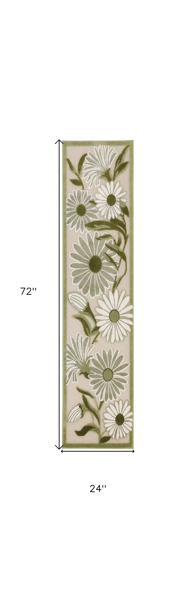 6' Ivory And Green Floral Indoor Outdoor Runner Rug