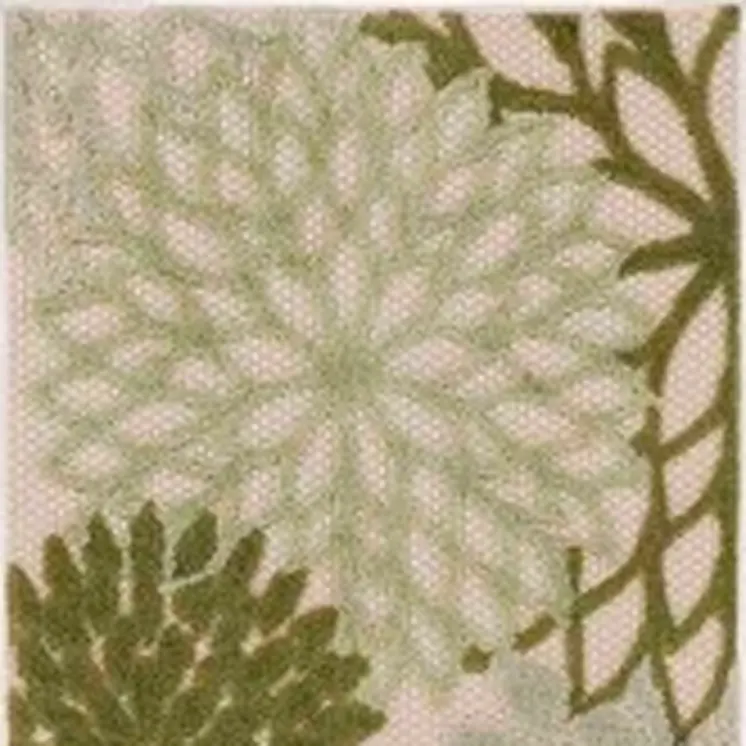 6' Ivory And Green Floral Indoor Outdoor Runner Rug