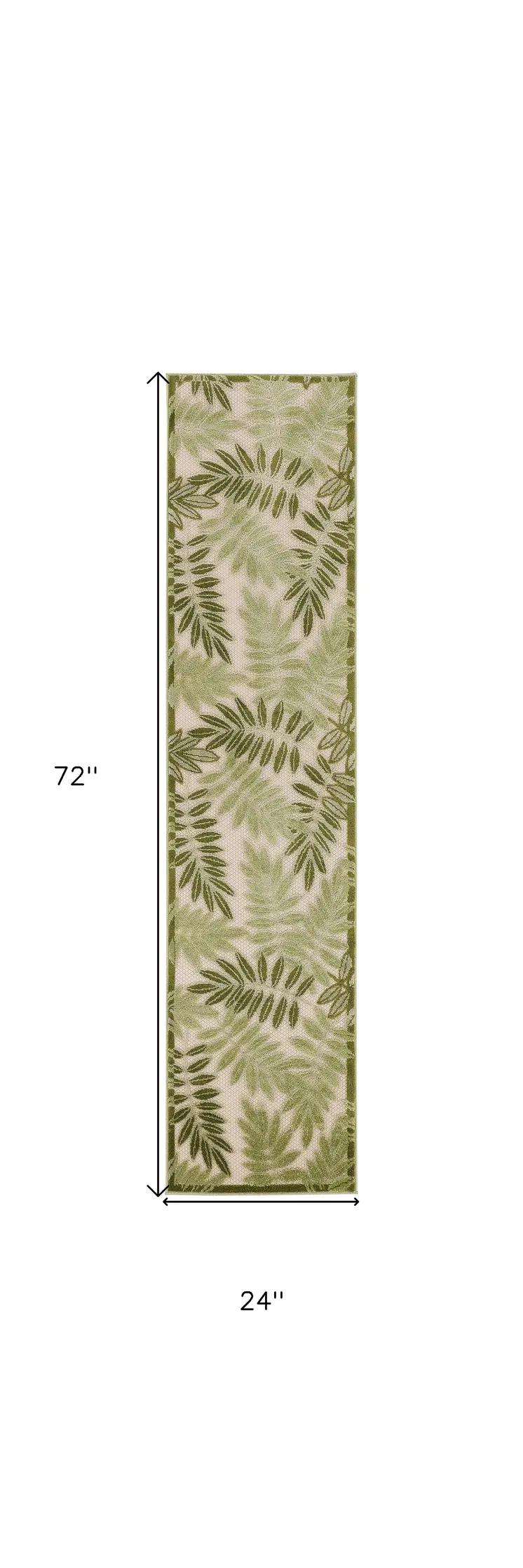 6' Ivory And Green Palm Leaf Indoor Outdoor Runner Rug