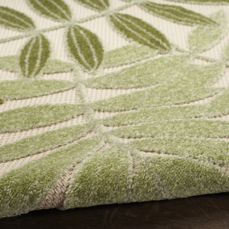 6' Ivory And Green Palm Leaf Indoor Outdoor Runner Rug