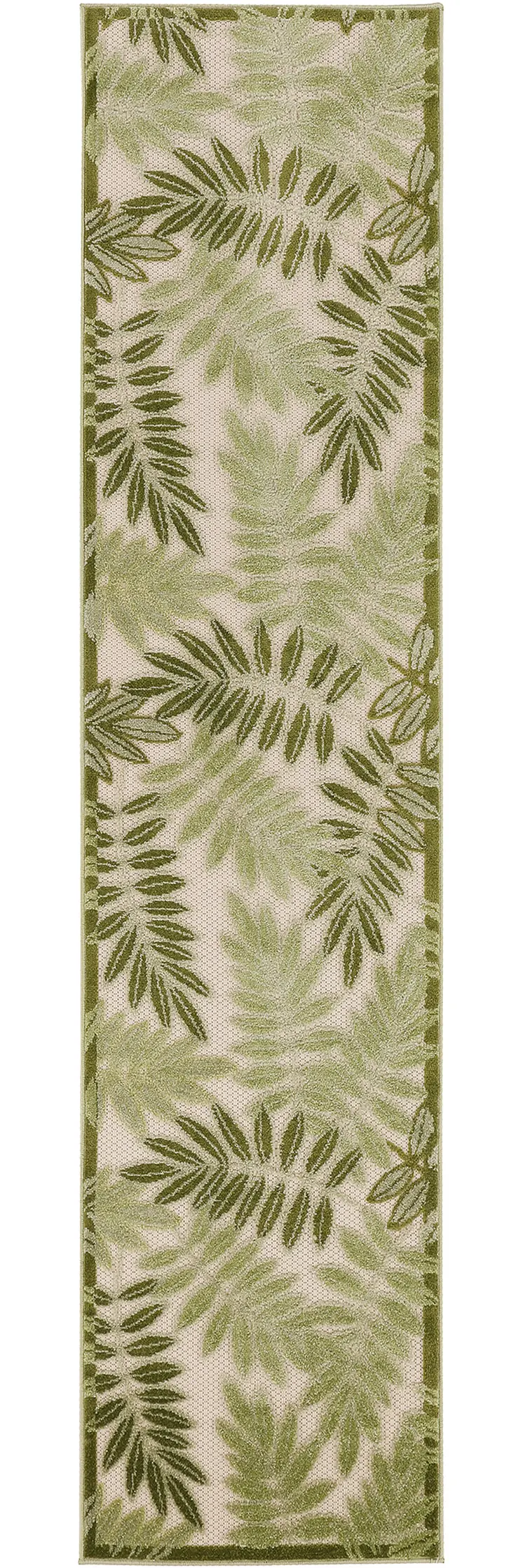 6' Ivory And Green Palm Leaf Indoor Outdoor Runner Rug