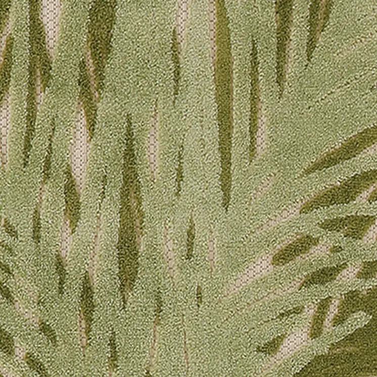 6' Ivory And Green Palm Leaf Indoor Outdoor Runner Rug