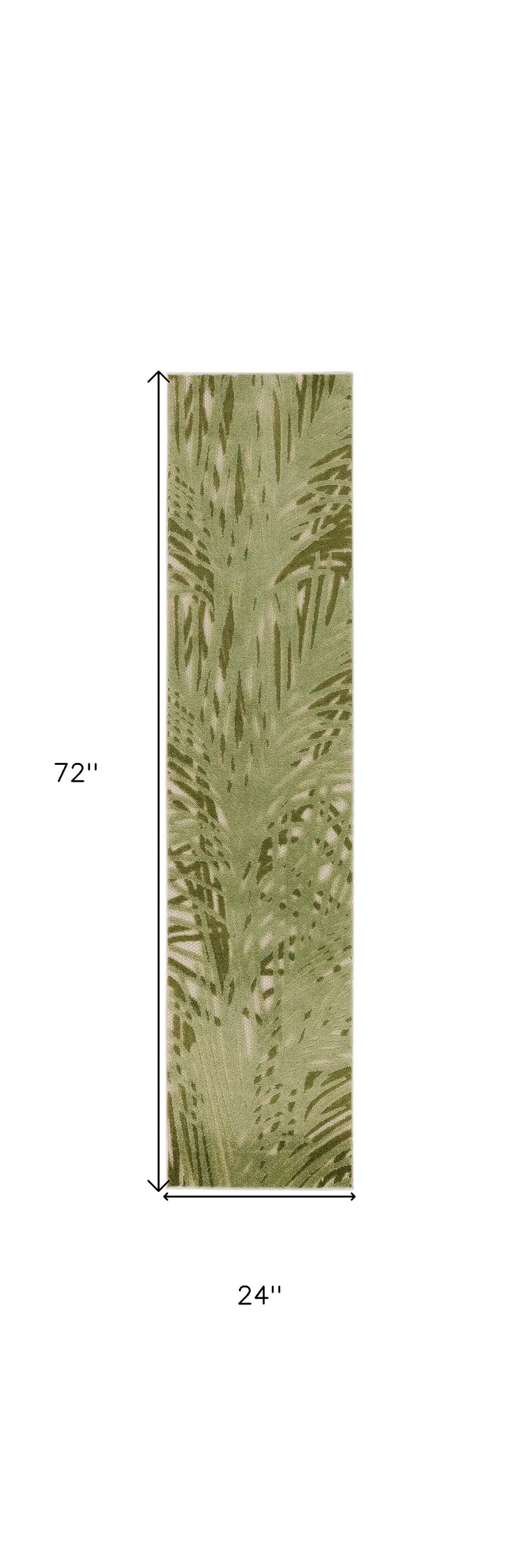 6' Ivory And Green Palm Leaf Indoor Outdoor Runner Rug