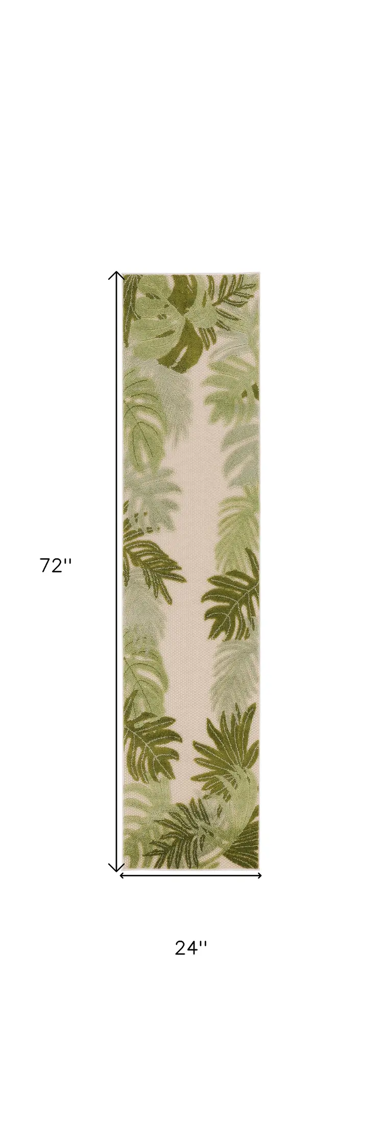 6' Ivory And Green Palm Leaf Indoor Outdoor Runner Rug