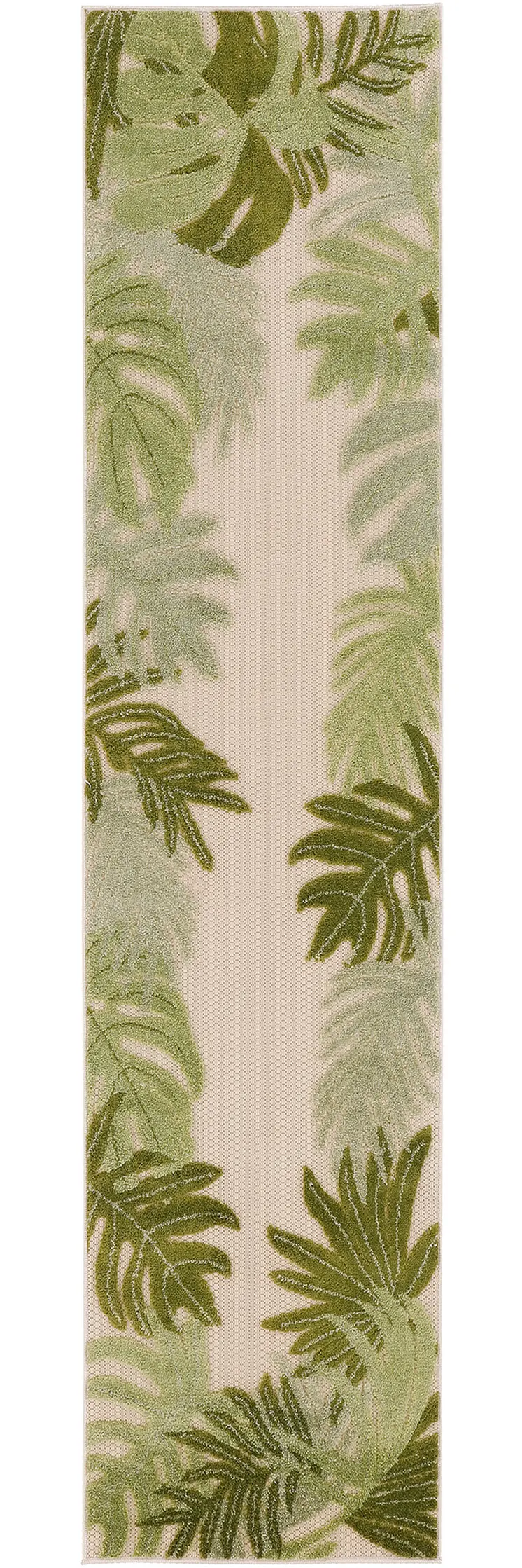 6' Ivory And Green Palm Leaf Indoor Outdoor Runner Rug