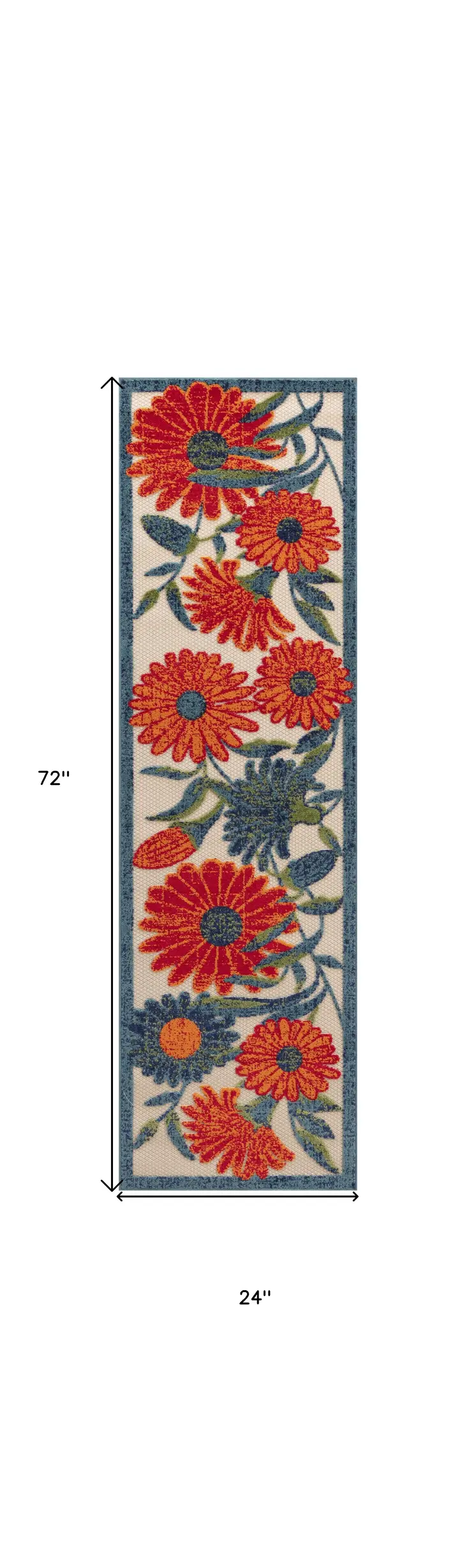 6' Ivory Blue And Orange Floral Indoor Outdoor Runner Rug