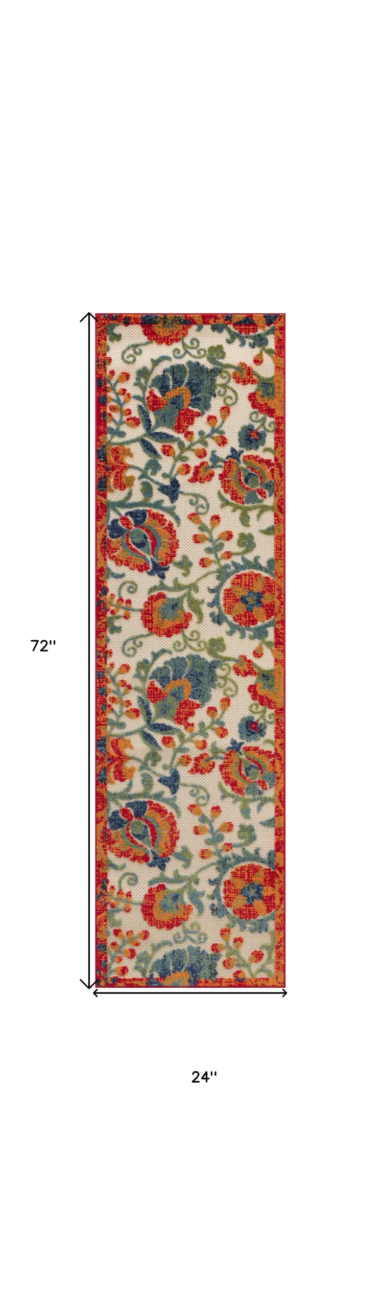 6' Ivory Blue And Orange Floral Indoor Outdoor Runner Rug