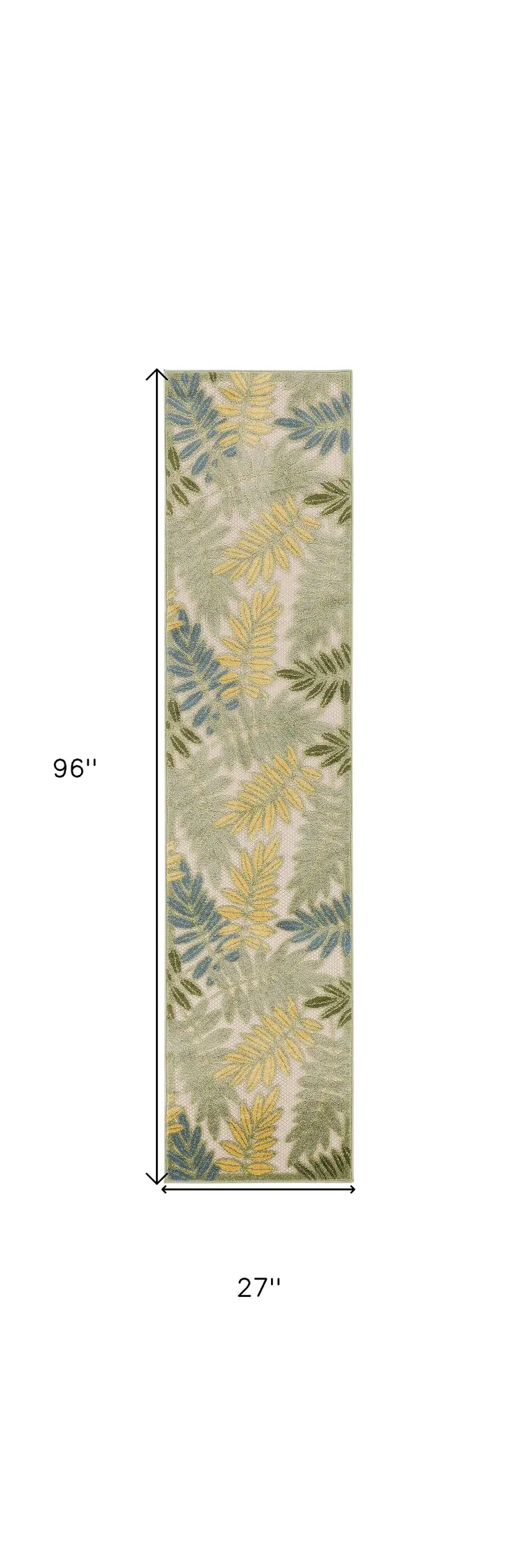 8' Green Yellow And Blue Floral Indoor Outdoor Runner Rug
