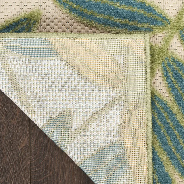 8' Green Yellow And Blue Floral Indoor Outdoor Runner Rug