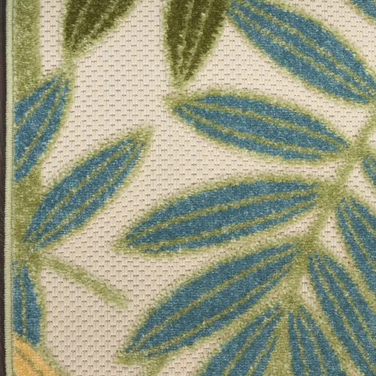 8' Green Yellow And Blue Floral Indoor Outdoor Runner Rug