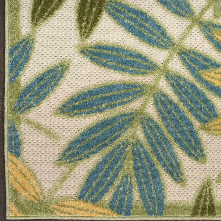 8' Green Yellow And Blue Floral Indoor Outdoor Runner Rug