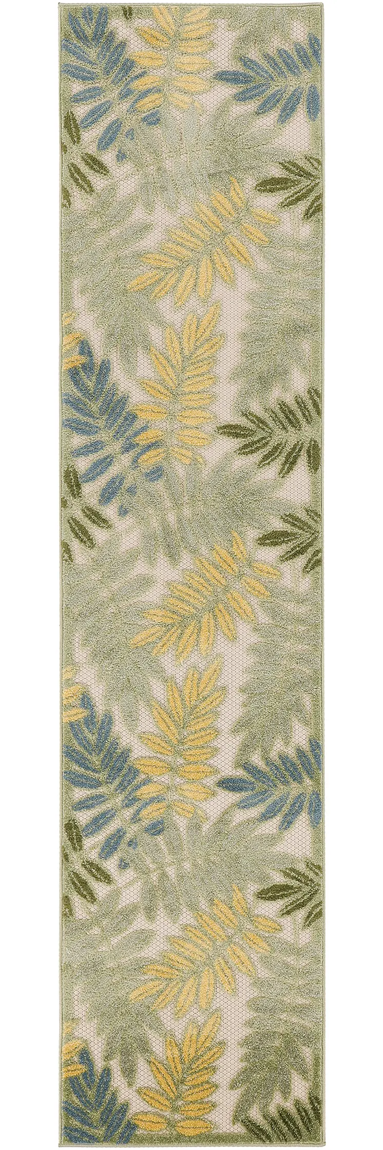 8' Green Yellow And Blue Floral Indoor Outdoor Runner Rug