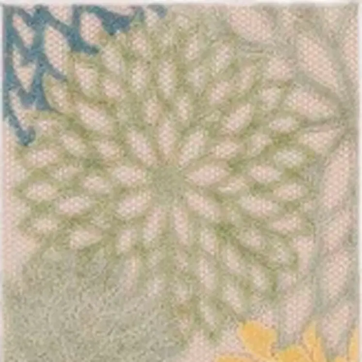 8' Green Yellow And Blue Floral Indoor Outdoor Runner Rug