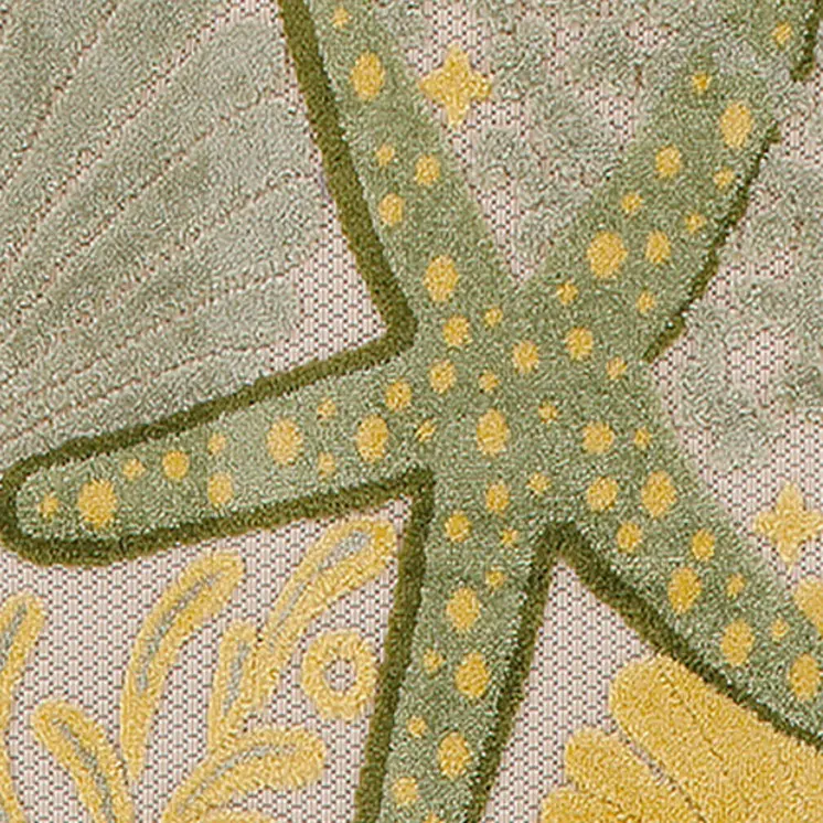 8' Green And Yellow Starfish Indoor Outdoor Runner Rug