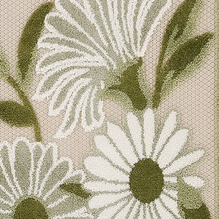 8' Ivory And Green Floral Indoor Outdoor Runner Rug