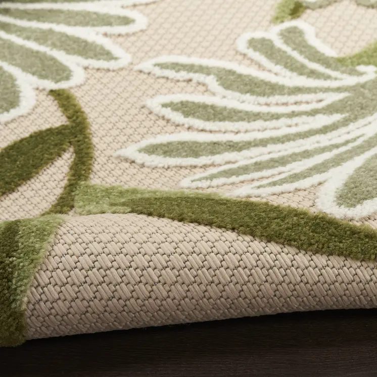 8' Ivory And Green Floral Indoor Outdoor Runner Rug