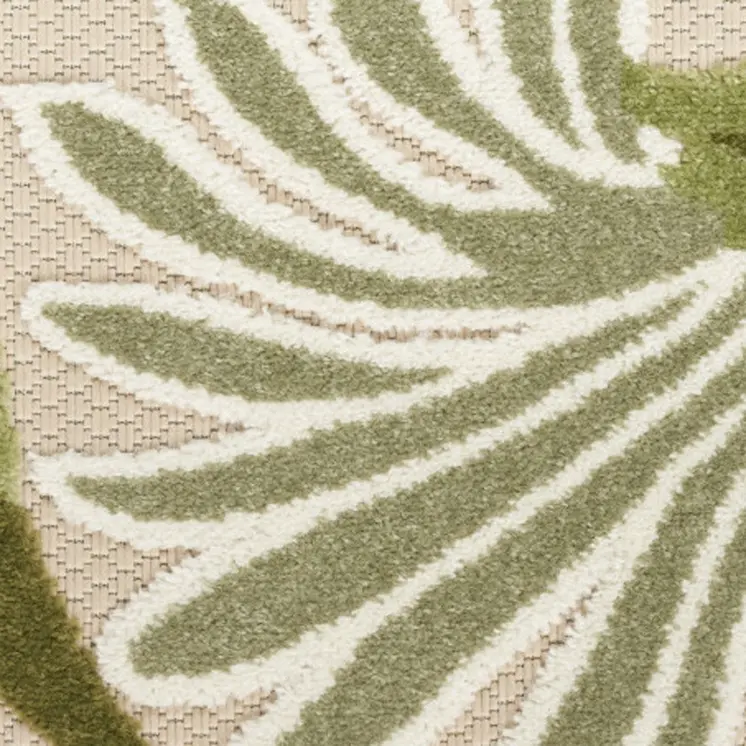 8' Ivory And Green Floral Indoor Outdoor Runner Rug