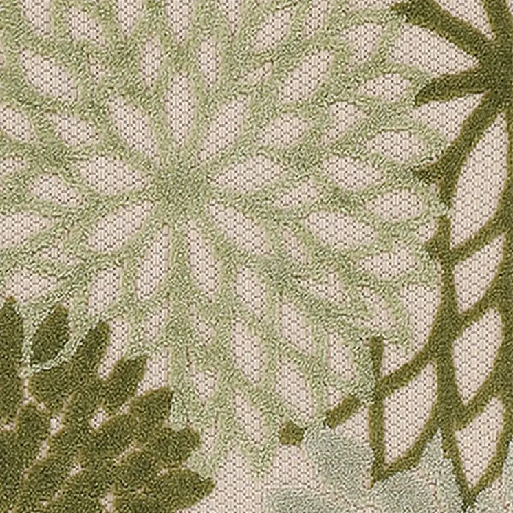 8' Ivory Green And Dark Green Floral Indoor Outdoor Runner Rug