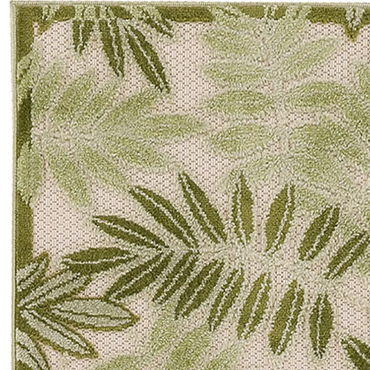 8' Ivory And Green Palm Leaf Indoor Outdoor Runner Rug