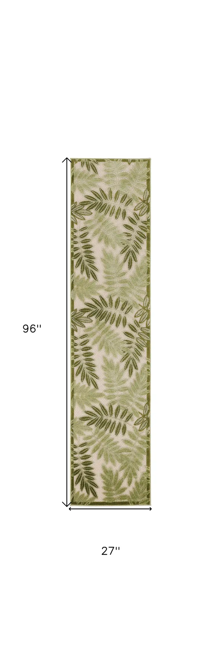 8' Ivory And Green Palm Leaf Indoor Outdoor Runner Rug