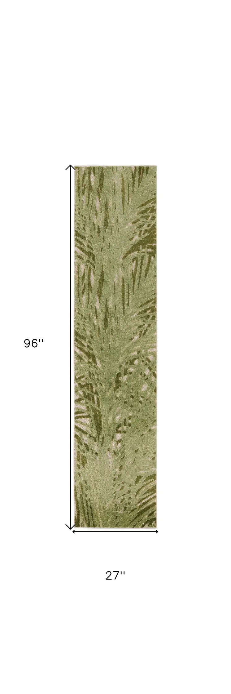 8' Ivory And Green Palm Leaf Indoor Outdoor Runner Rug