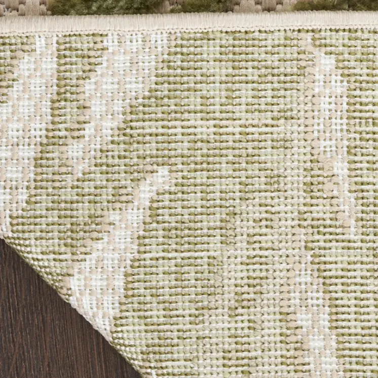 8' Ivory And Green Palm Leaf Indoor Outdoor Runner Rug