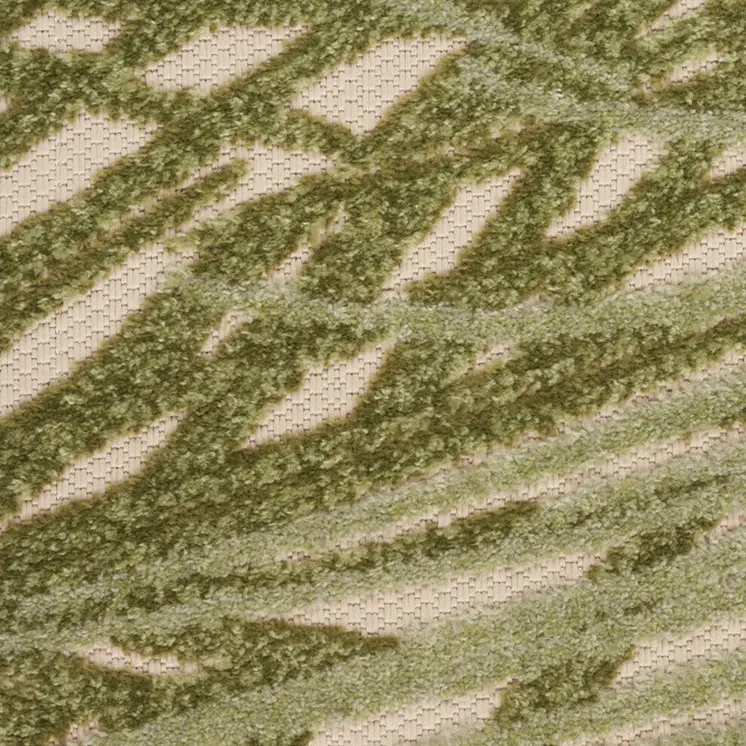 8' Ivory And Green Palm Leaf Indoor Outdoor Runner Rug