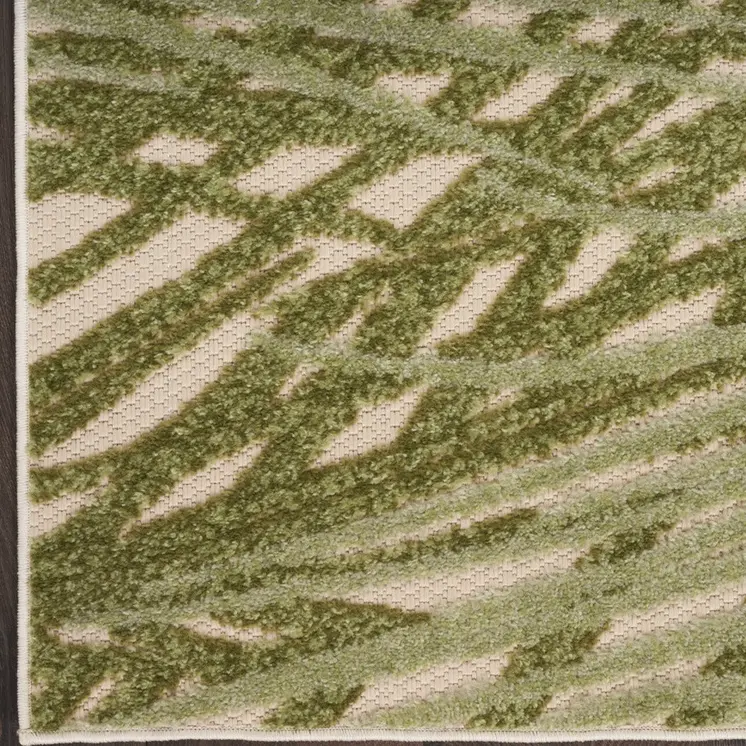 8' Ivory And Green Palm Leaf Indoor Outdoor Runner Rug