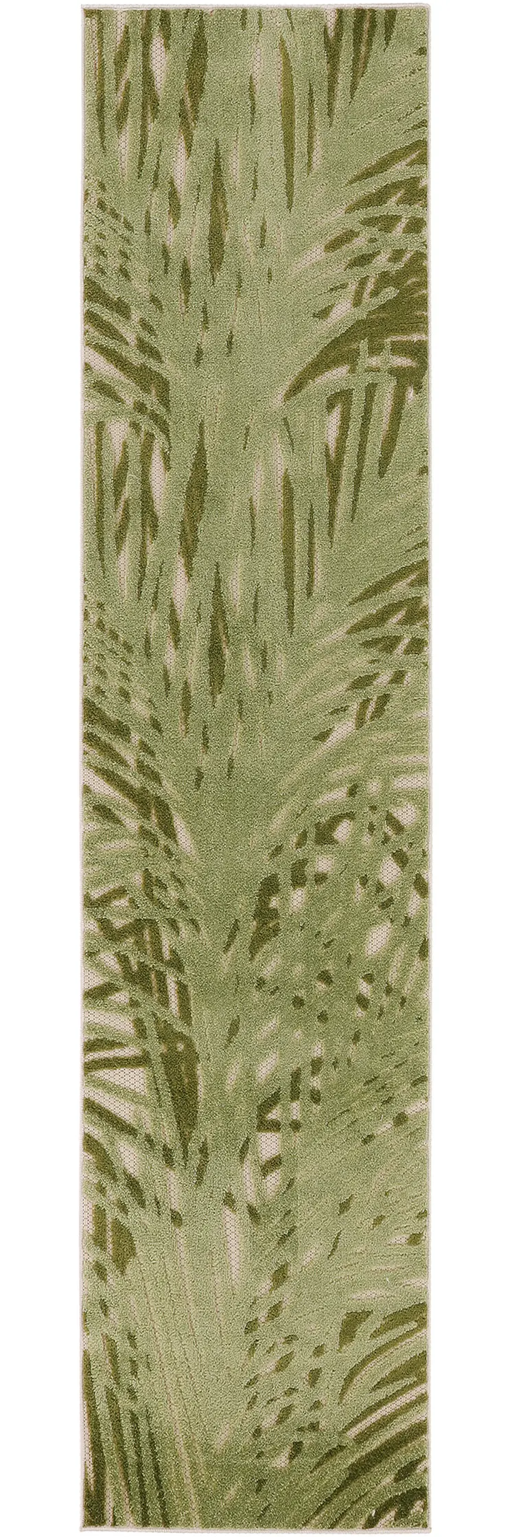 8' Ivory And Green Palm Leaf Indoor Outdoor Runner Rug